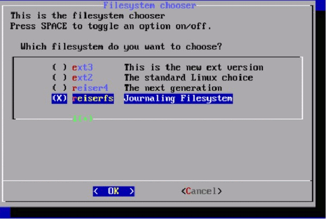 Auswahl des Filesystems